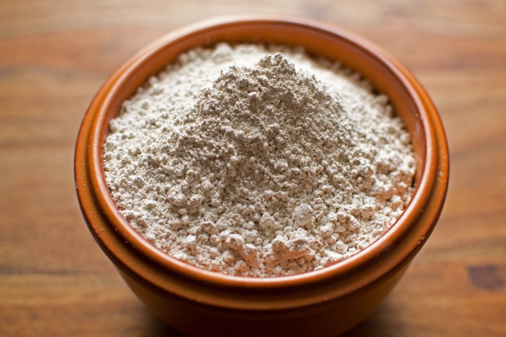 Diatomaceous earth powder in bowl